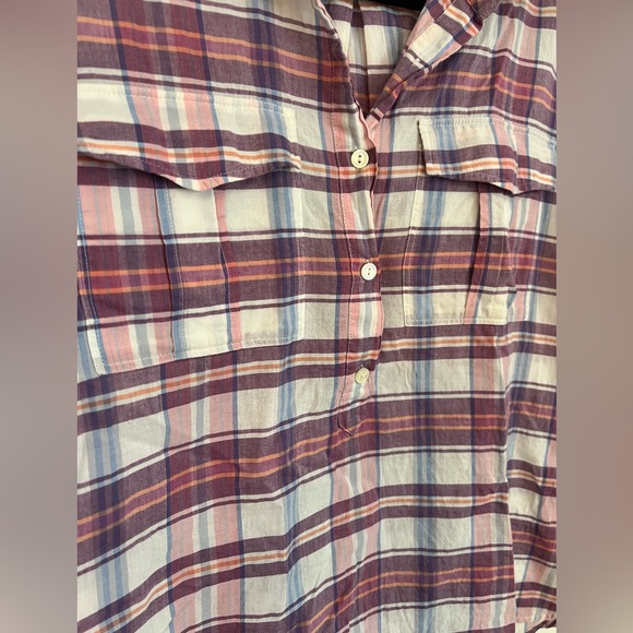 J. Crew Plaid Pop Over Shirt, Pink/Purple/White, Size 6 - Picture 3 of 7